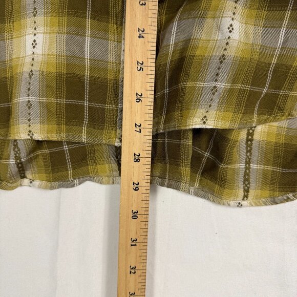 Women’s Olive Green Mustard Plaid Button Down Shirt Size Large – Long Sleeve Cur - Picture 8 of 8